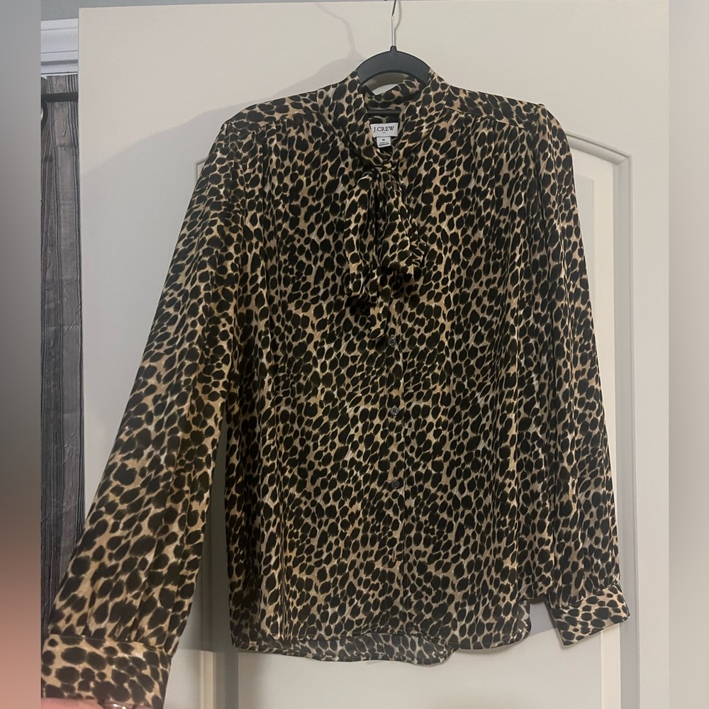 Cheetah neck tie blouse